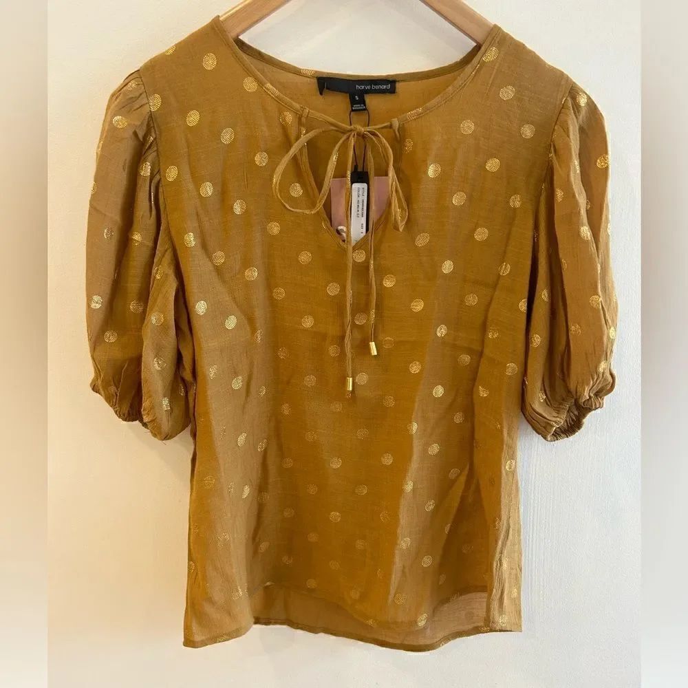 Harve Bernard Mustard Gold Dots Blouse